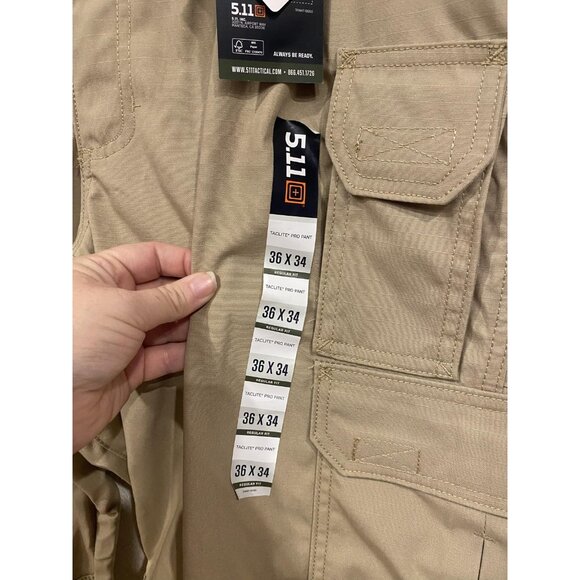 5.11 Tactical Pants Mens 36x34 Khaki Taclite Pro Cargo Ripstop Regular Fit - Picture 3 of 5